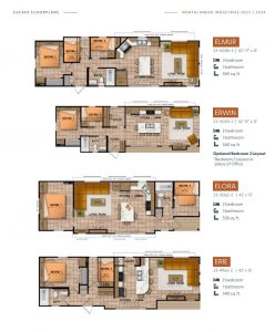 2024 Northlander Escape Floorplans. 1, 2, & 3 bedroom cottage layouts